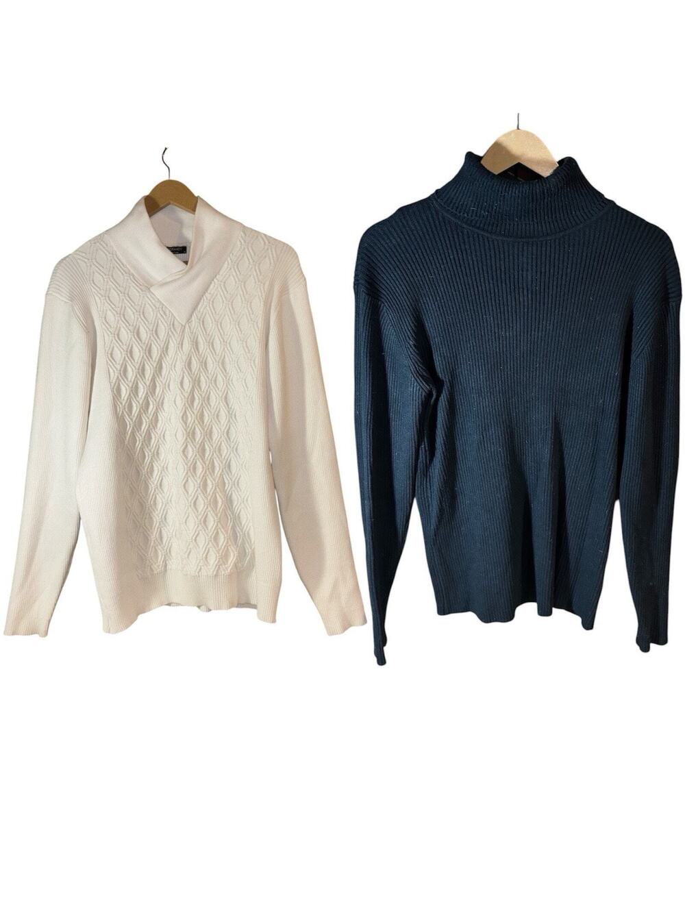 Lot Of 2 Men’s Coofandy Pullover White Sweater & Black TurtleNeck Sweater Sz M